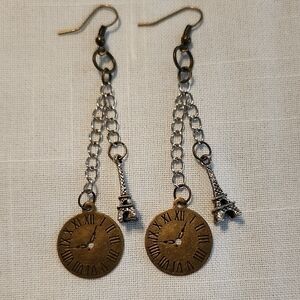 Vintage Clock and Eiffel Tower Earrings